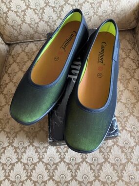 Camport Stretch Ballet Flats Size 41 Black/Green Made